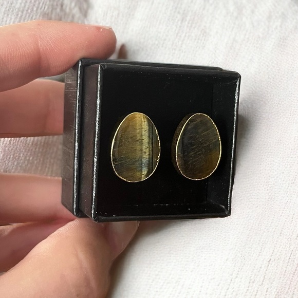 Tigers Eye Gemstone Gold Cufflinks - Picture 2 of 4